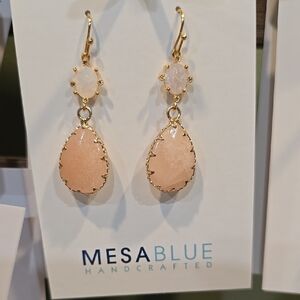 Pink and Gold Teardrop Earrings with Floral Accents